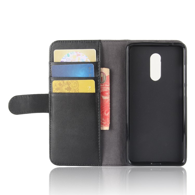 Genuine Split Leather Wallet Stand Case for Xiaomi Redmi 5 Plus - Black-4