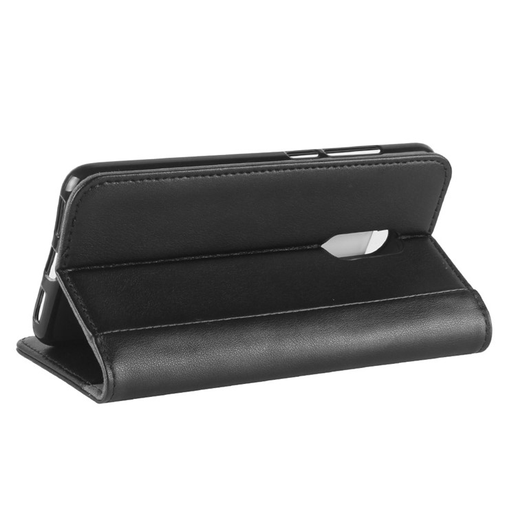 Genuine Split Leather Wallet Stand Case for Xiaomi Redmi 5 Plus - Black-6