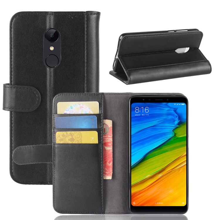 Echtes Spaltledermappen-Standplatzfall Für Xiaomi Redmi 5 - Schwarz-1