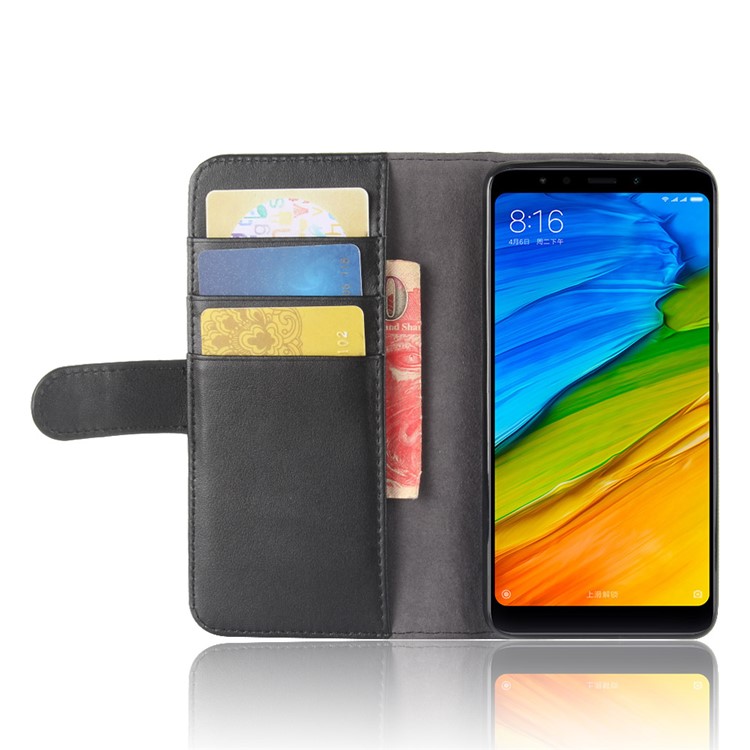 Echtes Spaltledermappen-Standplatzfall Für Xiaomi Redmi 5 - Schwarz-5