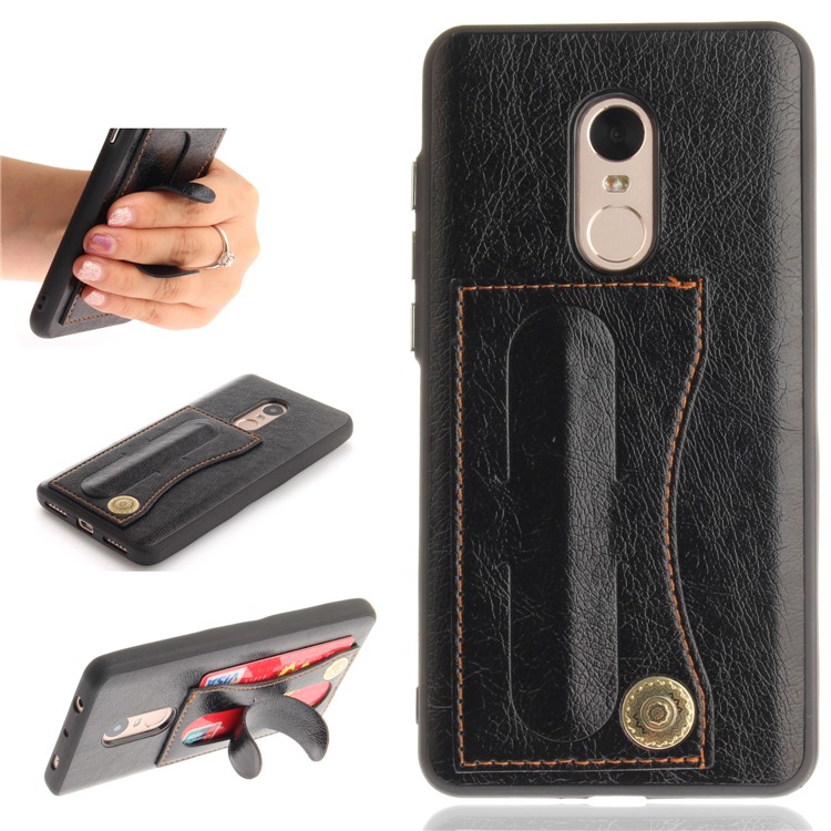 Card Holder PU Leather Coated TPU Case with Kickstand for Xiaomi Redmi Note 4X/Note 4 (Snapdragon) - Black-1