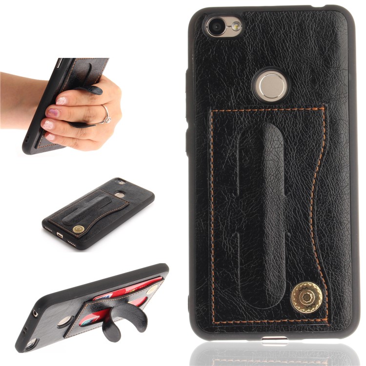 PU Leather Coated TPU Card Holder Kickstand Mobile Casing for Xiaomi Redmi Note 5A Prime/Y1 (India) - Black-1