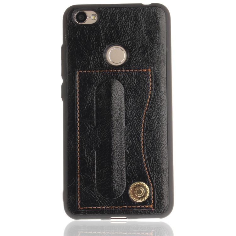 PU Leather Coated TPU Card Holder Kickstand Mobile Casing for Xiaomi Redmi Note 5A Prime/Y1 (India) - Black-2
