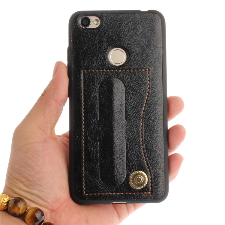 PU Leather Coated TPU Card Holder Kickstand Mobile Casing for Xiaomi Redmi Note 5A Prime/Y1 (India) - Black-3