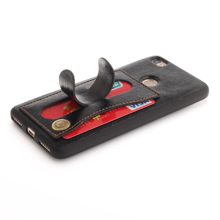 PU Leather Coated TPU Card Holder Kickstand Mobile Casing for Xiaomi Redmi Note 5A Prime/Y1 (India) - Black-7