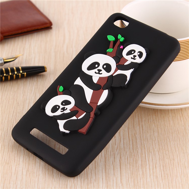 Cute 3D Pandas and Bamboo TPU Mobile Cover for Xiaomi Redmi 4a - Black-5