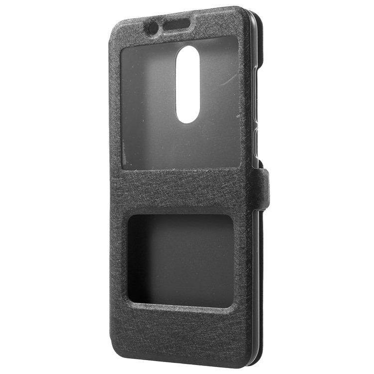 Silk Texture Dual Window PU Leather Stand Cover for Xiaomi Redmi 5 - Black-2