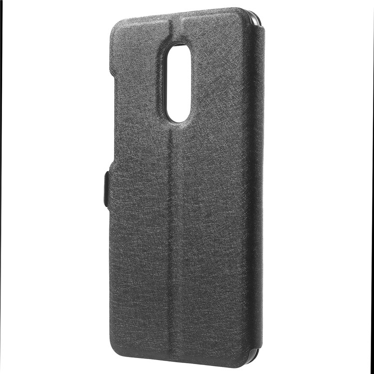 Silk Texture Dual Window PU Leather Stand Cover for Xiaomi Redmi 5 - Black-3