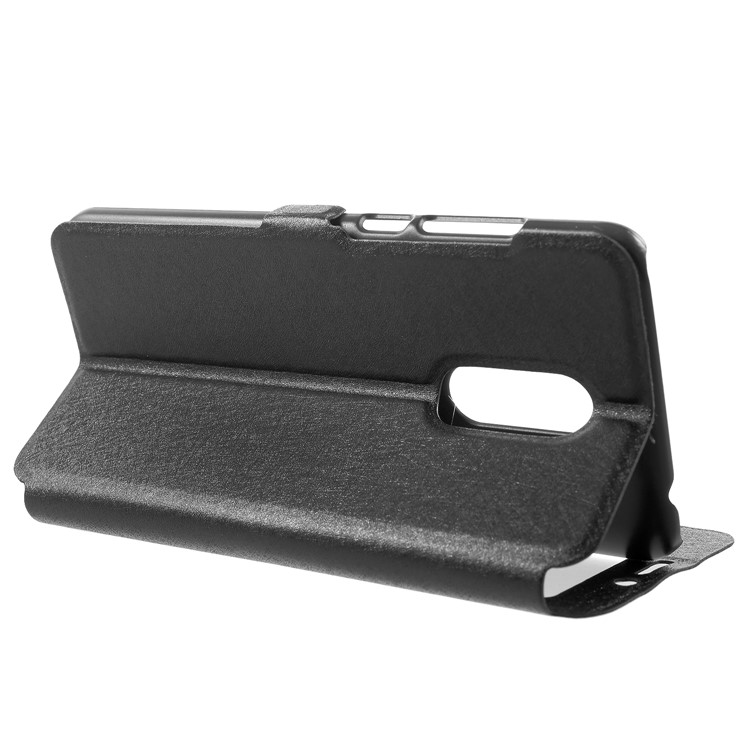 Silk Texture Dual Window PU Leather Stand Cover for Xiaomi Redmi 5 - Black-4