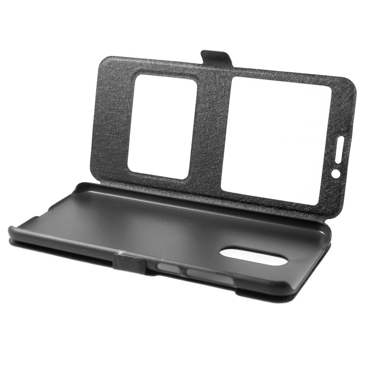 Silk Texture Dual Window PU Leather Stand Cover for Xiaomi Redmi 5 - Black-5