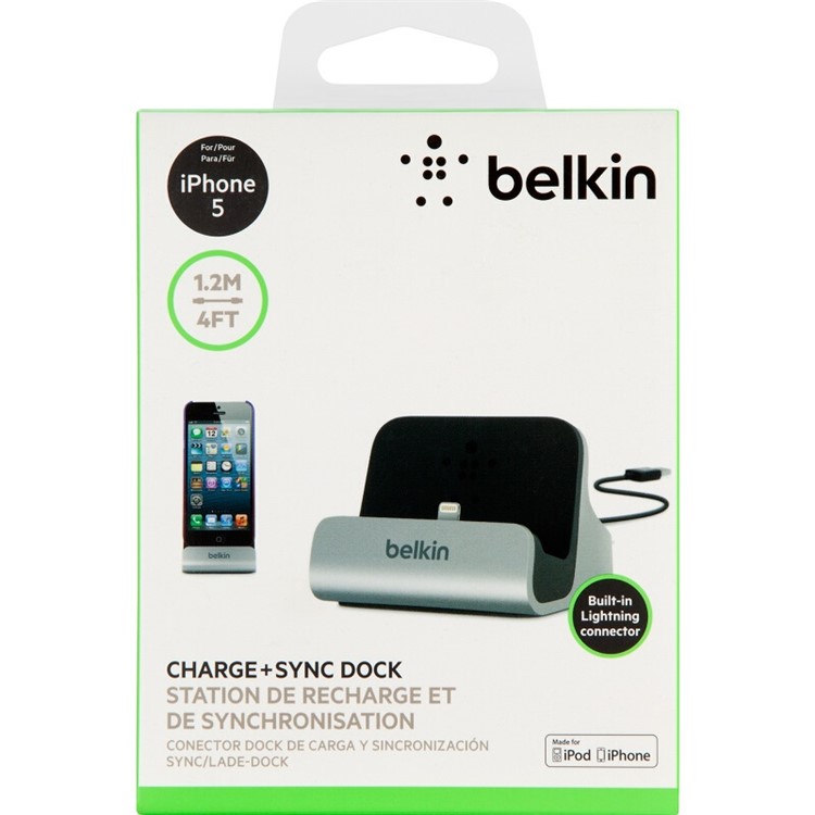 BELKIN Original MFI Lightning 8pin Charge + Sync Dock Station with 4-Foot Charging Cable (F8J045bt) - Silver-5