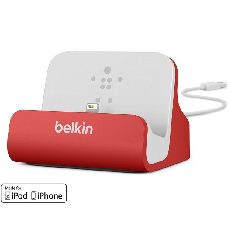 BELKIN Original MFI Lightning 8pin Charge + Sync Dock Stand Holder with 4-Foot Charging Cable (F8J045bt) - Red-1