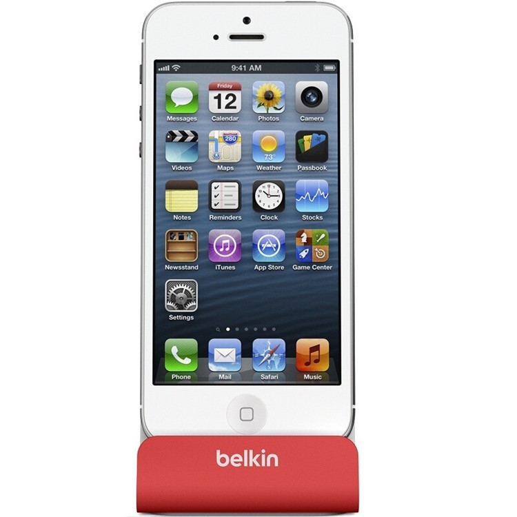 BELKIN Original MFI Lightning 8pin Charge + Sync Dock Stand Holder with 4-Foot Charging Cable (F8J045bt) - Red-4