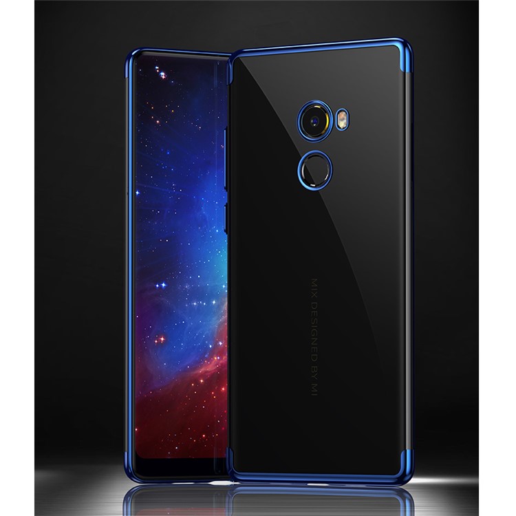 Electroplating Edge Clear TPU Soft Case for Xiaomi Mi Mix 2 - Blue-2
