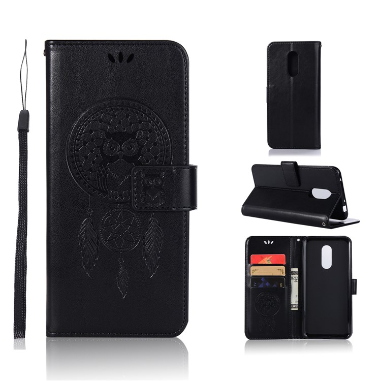 Imprint Dream Catcher Owl Wallet Stand Leather Case for Xiaomi Redmi 5 - Black-1