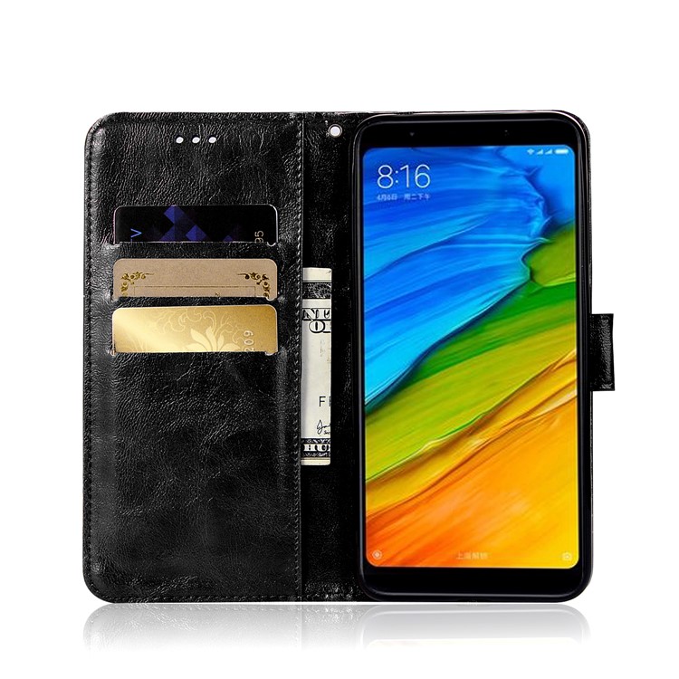 Premium Vintage PU Leather Wallet Stand Phone Case for Xiaomi Redmi 5 - Black-4