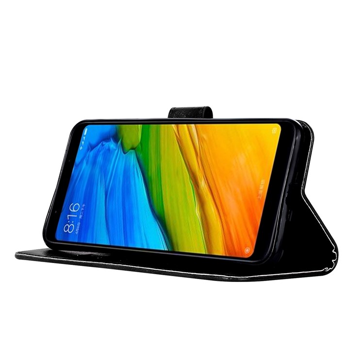 Premium Vintage PU Leather Stand Wallet Case for Xiaomi Redmi 5 Plus - Black-6
