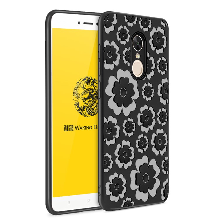 3D Flower Pattern Soft TPU Back Case for Xiaomi Redmi Note 4 - Black-1