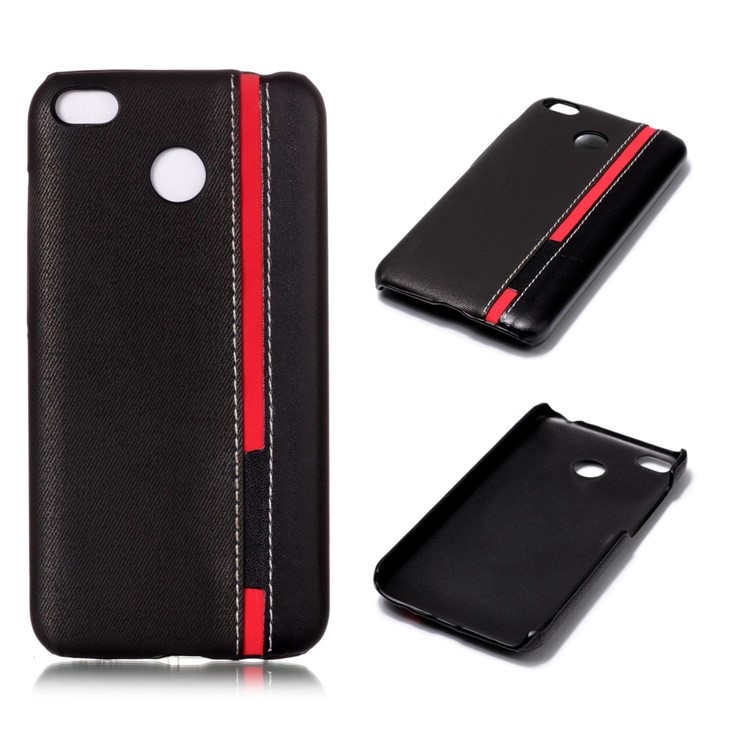 For Xiaomi Redmi 4X Contrast Color PU Leather Coated PC Casing - Black-1