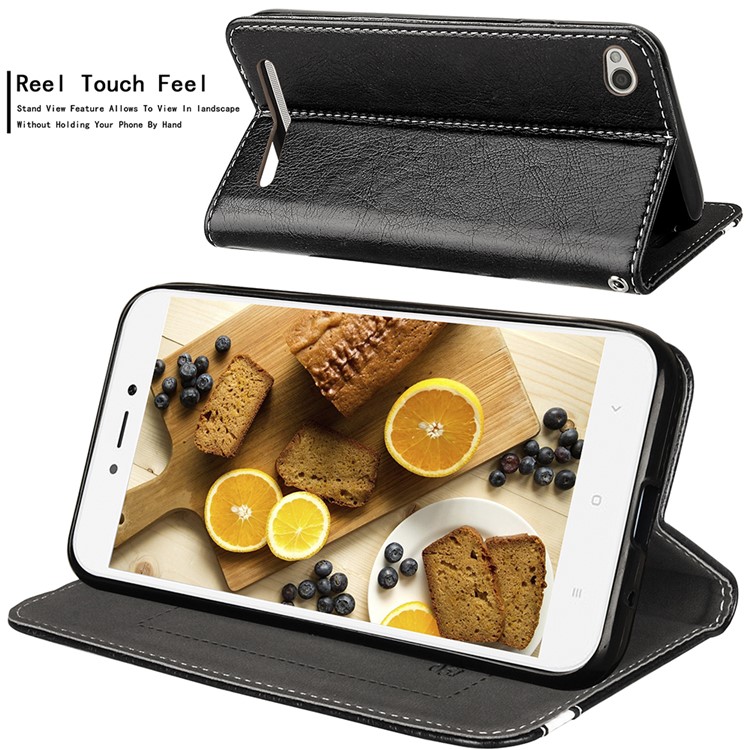 Business Style Auto-absorbed PU Leather Case with Card Slot for Xiaomi Redmi 5A - Black-5