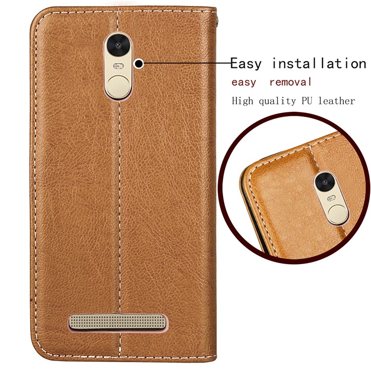 Business Style Auto-absorbed PU Leather Case with Card Holder for Xiaomi Redmi Note 3/Note 3 Pro - Brown-5