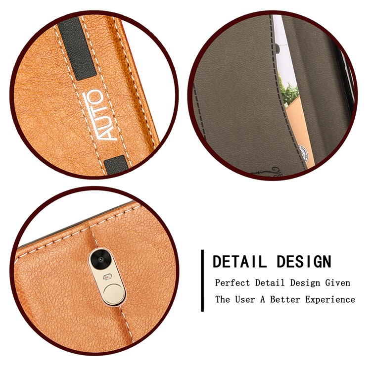 Business Style Auto-absorbed PU Leather Case with Card Holder for Xiaomi Redmi Note 3/Note 3 Pro - Brown-6