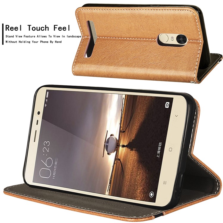 Business Style Auto-absorbed PU Leather Case with Card Holder for Xiaomi Redmi Note 3/Note 3 Pro - Brown-8