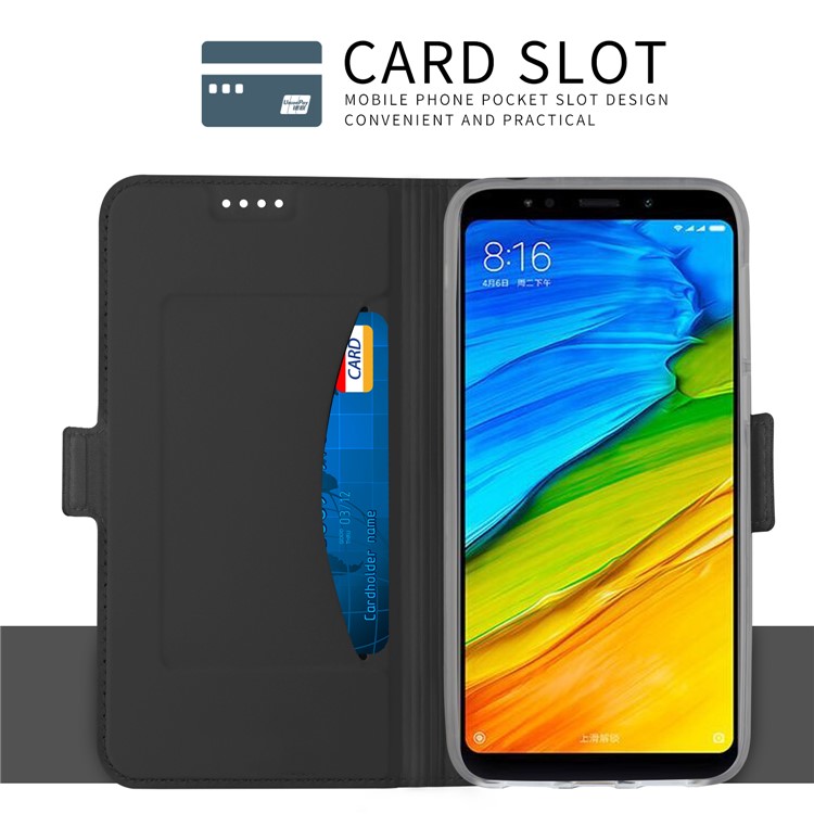 Auto-absorbed Card Holder PU Leather Case for Xiaomi Redmi Note 5/Redmi 5 Plus - Black-7