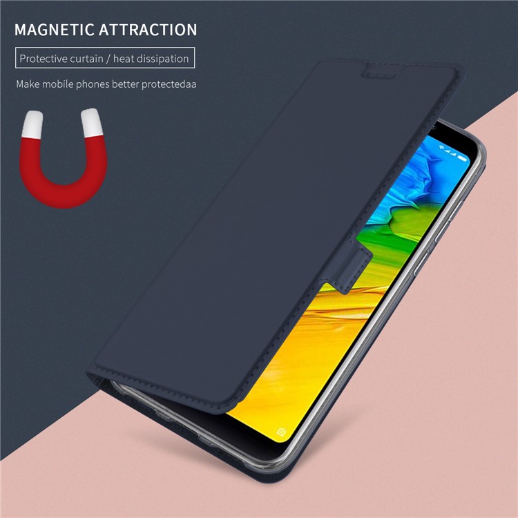 Auto-absorbed PU Leather Stand Mobile Casing with Card Slot for Xiaomi Redmi Note 5/Redmi 5 Plus - Dark Blue-4