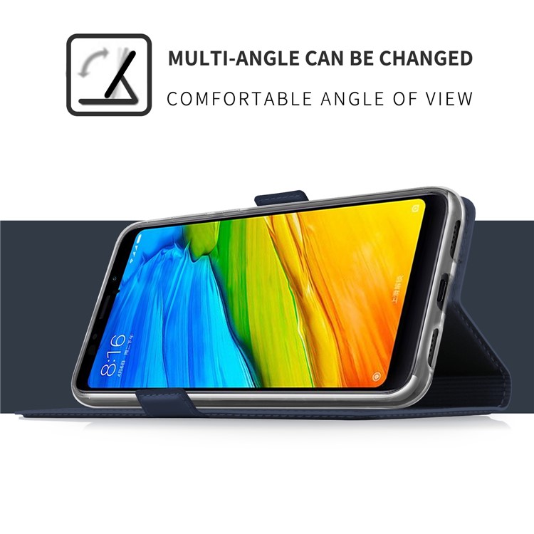 Auto-absorbed PU Leather Stand Mobile Casing with Card Slot for Xiaomi Redmi Note 5/Redmi 5 Plus - Dark Blue-5