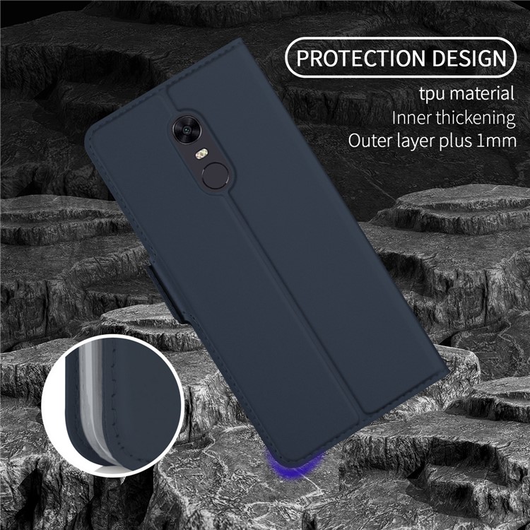 Auto-absorbed PU Leather Stand Mobile Casing with Card Slot for Xiaomi Redmi Note 5/Redmi 5 Plus - Dark Blue-6