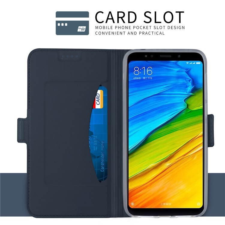 Auto-absorbed PU Leather Stand Mobile Casing with Card Slot for Xiaomi Redmi Note 5/Redmi 5 Plus - Dark Blue-7