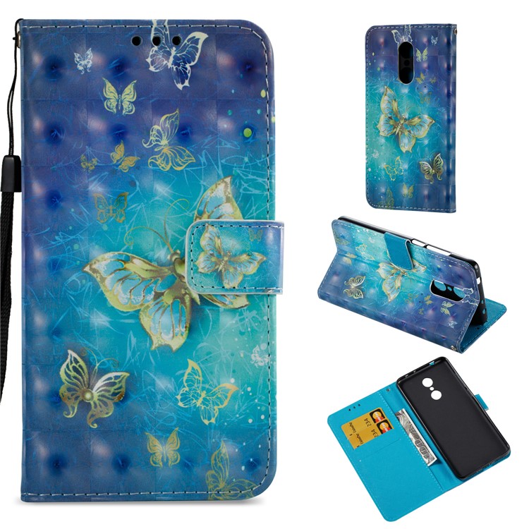 3D Pattern Printing Wallet Stand Leather Case for Xiaomi Redmi 5 - Gold Butterfly-1