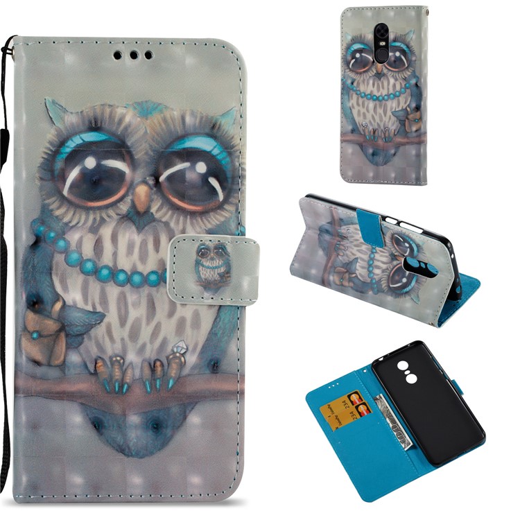 3D Pattern Printing Wallet Leather Case for Xiaomi Redmi Note 5 / Redmi 5 Plus - Owl on Branch-1