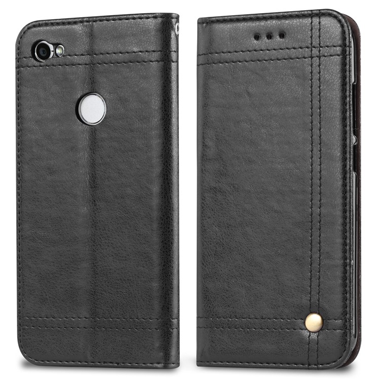 Auto-absorbed Vintage Leather Wallet Case for Xiaomi Redmi Note 5A Prime / Redmi Y1 (India) - Black-1