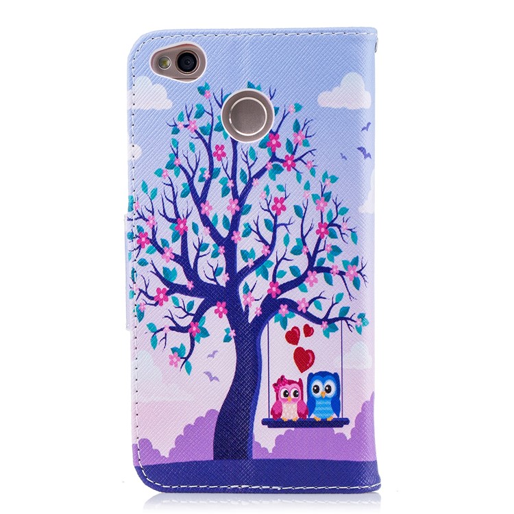 For Xiaomi Redmi 4X Patterned PU Leather Stand Phone Case - Swinging Owls on the Tree-3