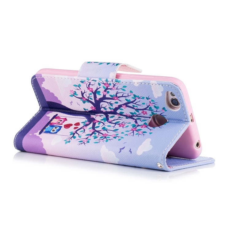 For Xiaomi Redmi 4X Patterned PU Leather Stand Phone Case - Swinging Owls on the Tree-4