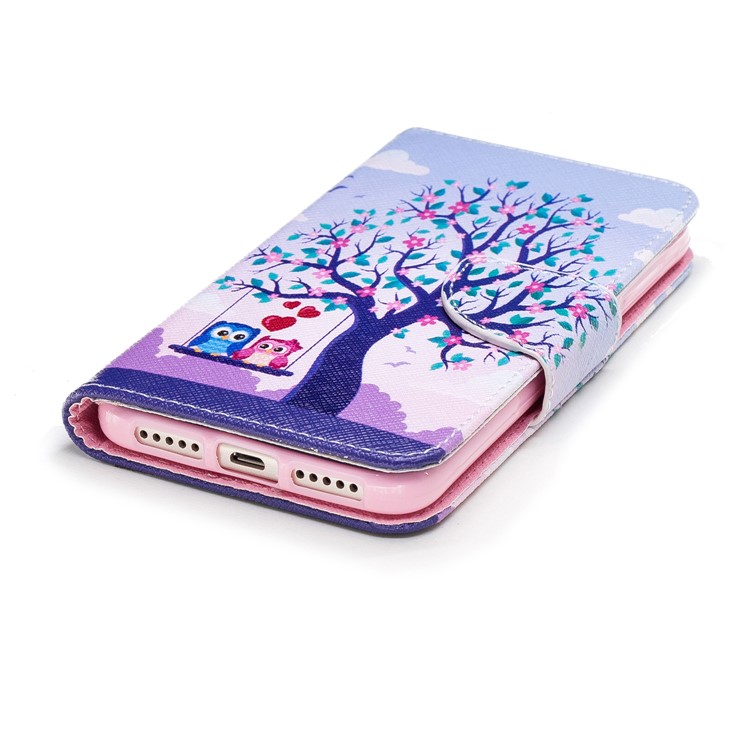 For Xiaomi Redmi 4X Patterned PU Leather Stand Phone Case - Swinging Owls on the Tree-6