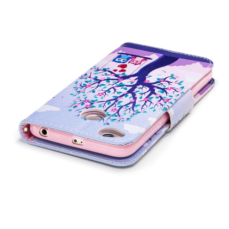 For Xiaomi Redmi 4X Patterned PU Leather Stand Phone Case - Swinging Owls on the Tree-7
