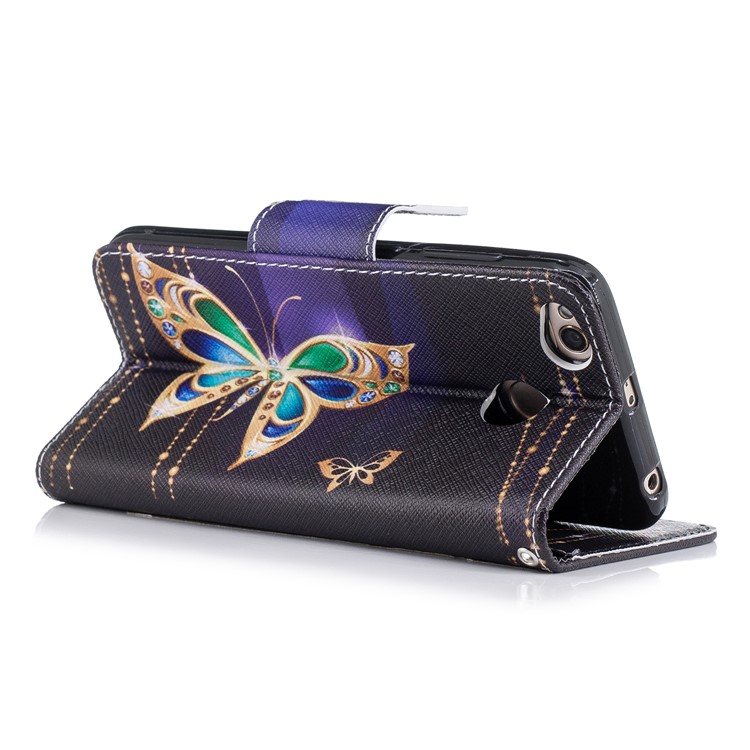 Para Xiaomi Redmi 4X Padrão De Capa De Couro PU Capa Protetora - Borboleta Com Diamante-4
