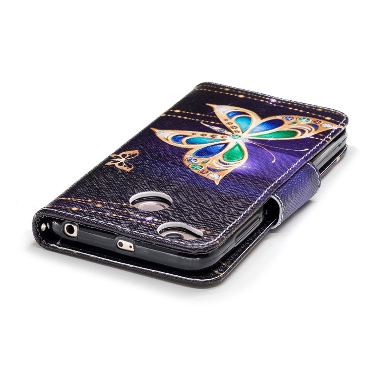 Para Xiaomi Redmi 4X Padrão De Capa De Couro PU Capa Protetora - Borboleta Com Diamante-7