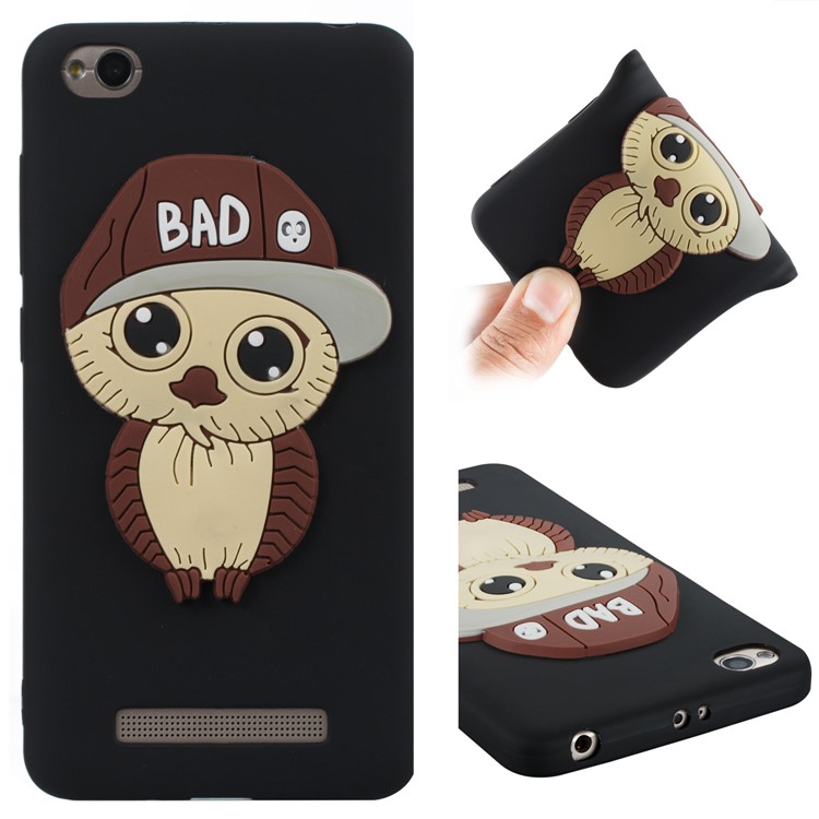 Cute 3D Owl with Cap Pattern TPU Case for Xiaomi Redmi 4a - Black-1