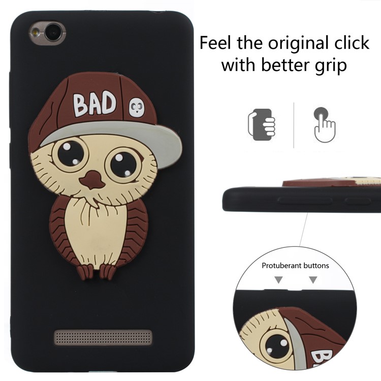 Cute 3D Owl with Cap Pattern TPU Case for Xiaomi Redmi 4a - Black-3