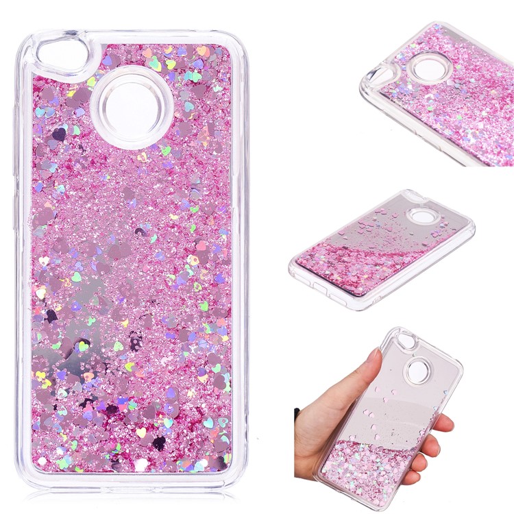 Floating Glitter Sequins Quicksand Mirror Surface TPU Back Phone Case for Xiaomi Redmi 4X - Pink-1
