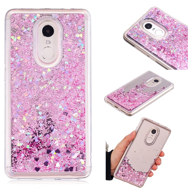 For Xiaomi Redmi Note 4 Floating Glitter Sequins Quicksand Mirror Surface TPU Mobile Case - Pink-1