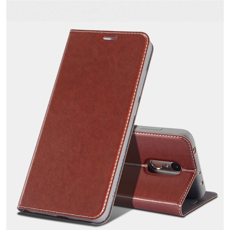 Business Style PU Leather Stand Cover for Xiaomi Redmi 5 - Brown-2