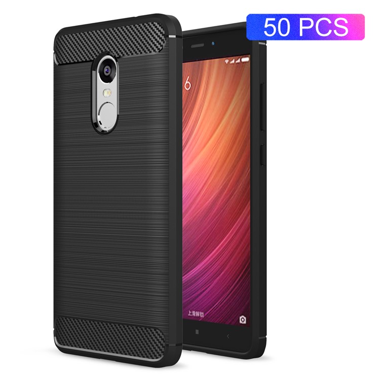 50PCS/Lot Carbon Fibre Brushed TPU Case for Xiaomi Redmi Note 4 - Black-1