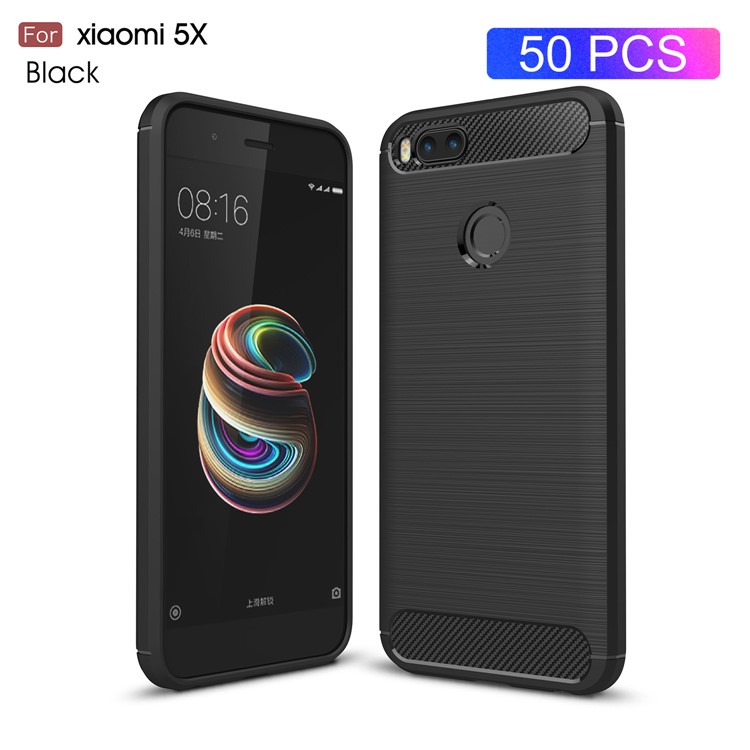 50Pcs/Set Carbon Fiber Texture Brushed TPU Back Case for Xiaomi Mi A1 / 5X - Black-1