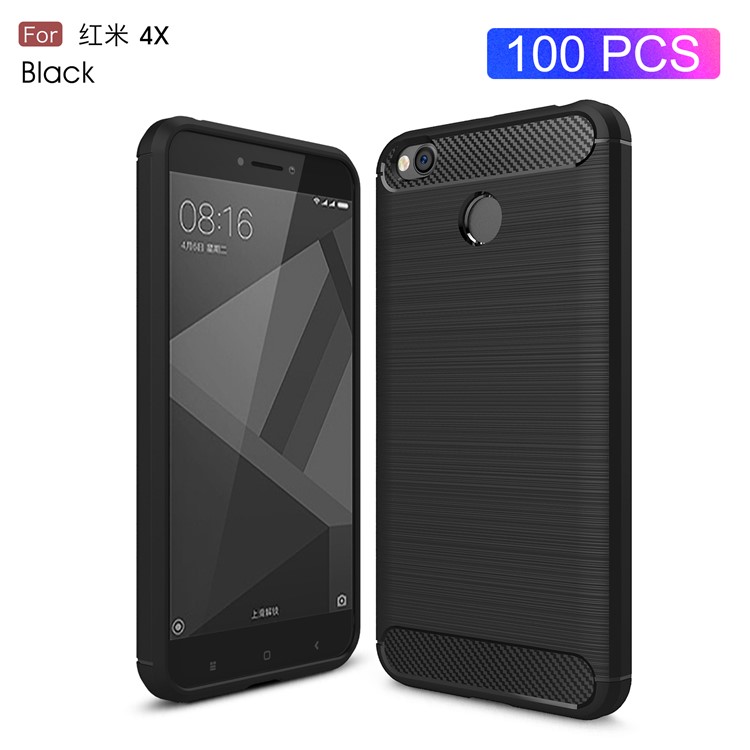 50PCS/Lot Carbon Fibre Brushed TPU Case for Xiaomi Redmi Note 4X - Black-1