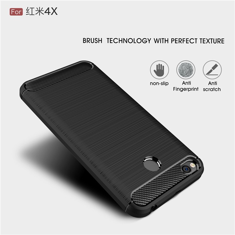 50PCS/Lot Carbon Fibre Brushed TPU Case for Xiaomi Redmi Note 4X - Black-3